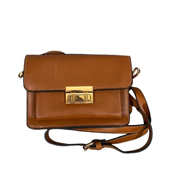 Brown Faux Leather Square Camera Messenger Crossbody Bag Women - Picture 1 of 12